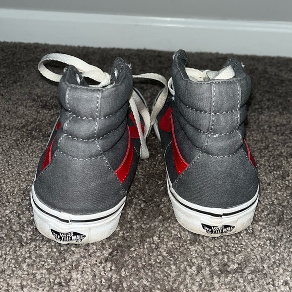 Gray and Red High Top Lace Up Vans Sneakers - Picture 5 of 7